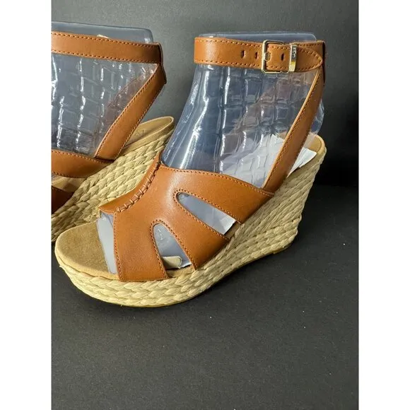 NIB UGG Careena Wedge Heeled Sandals Chestnut Leather US 6.5 EU 37.5 UK 4.5
