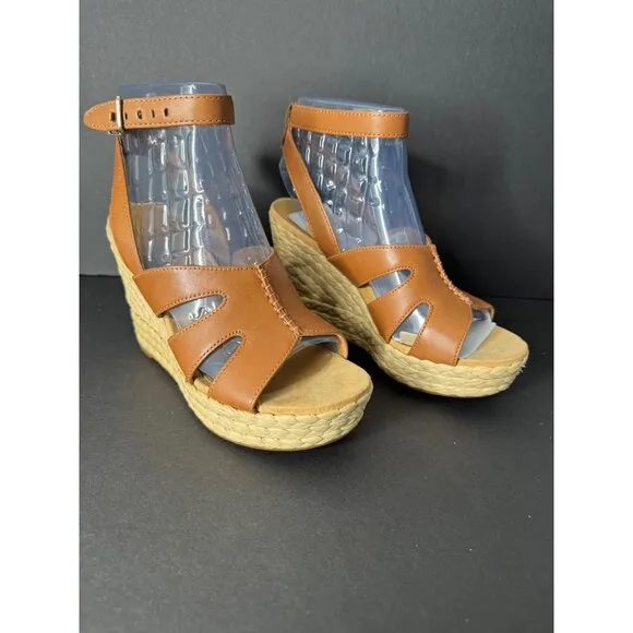 NIB UGG Careena Wedge Heeled Sandals Chestnut Leather US 6.5 EU 37.5 UK 4.5