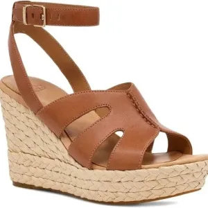 NIB UGG Careena Wedge Heeled Sandals Chestnut Leather US 6.5 EU 37.5 UK 4.5