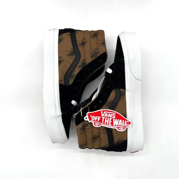 NIB Vans Sk8-Hi Check Research Suede Skate Sneakers In Brown &amp; Black M 4.5, W 6