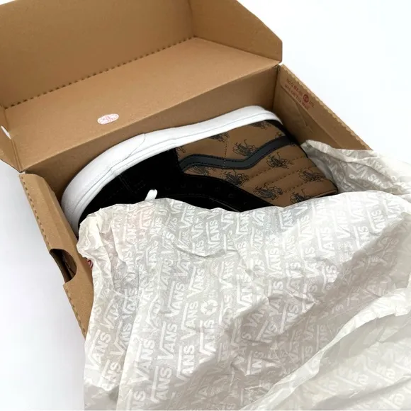 NIB Vans Sk8-Hi Check Research Suede Skate Sneakers In Brown &amp; Black M 4.5, W 6