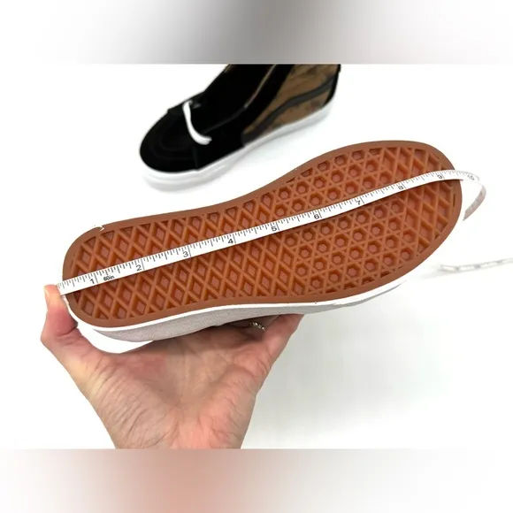 NIB Vans Sk8-Hi Check Research Suede Skate Sneakers In Brown &amp; Black M 4.5, W 6