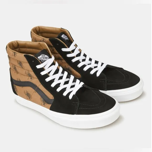 NIB Vans Sk8-Hi Check Research Suede Skate Sneakers In Brown &amp; Black M 4.5, W 6