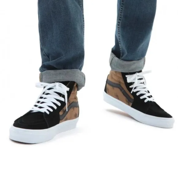 NIB Vans Sk8-Hi Check Research Suede Skate Sneakers In Brown &amp; Black M 4.5, W 6