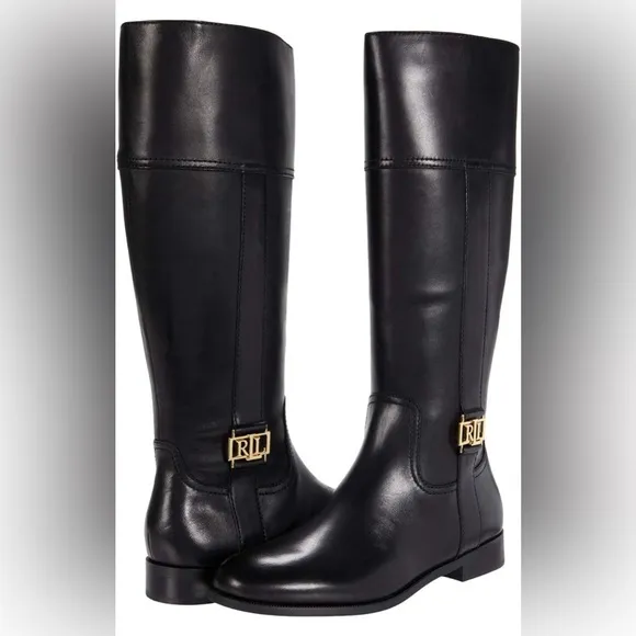 NIB women RL Sz 5B black leather round toe knee high luxury business casual boot