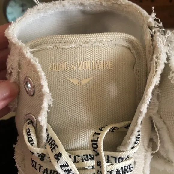 NIB ZADIG &amp; VOLTAIRE Women's High Flash Distressed Canvas High Top Sneakers Size