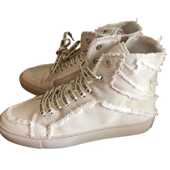NIB ZADIG &amp; VOLTAIRE Women's High Flash Distressed Canvas High Top Sneakers Size