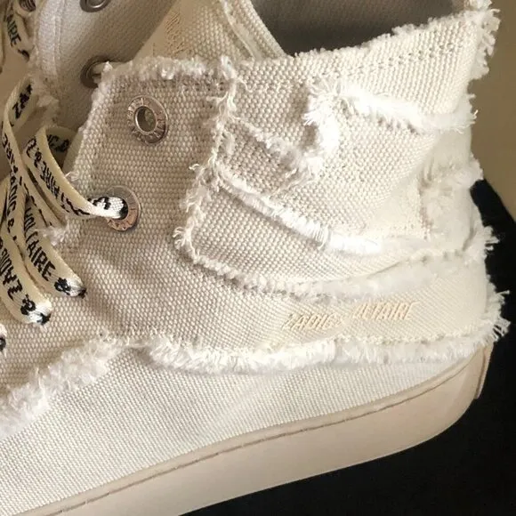 NIB ZADIG &amp; VOLTAIRE Women's High Flash Distressed Canvas High Top Sneakers Size