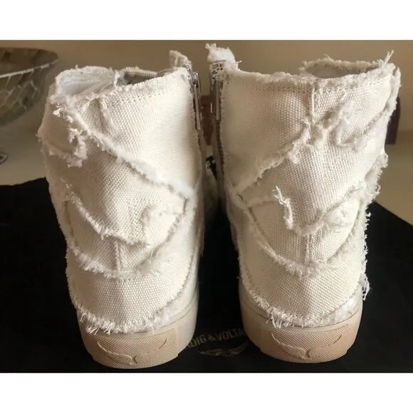 NIB ZADIG &amp; VOLTAIRE Women's High Flash Distressed Canvas High Top Sneakers Size
