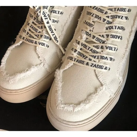 NIB ZADIG &amp; VOLTAIRE Women's High Flash Distressed Canvas High Top Sneakers Size