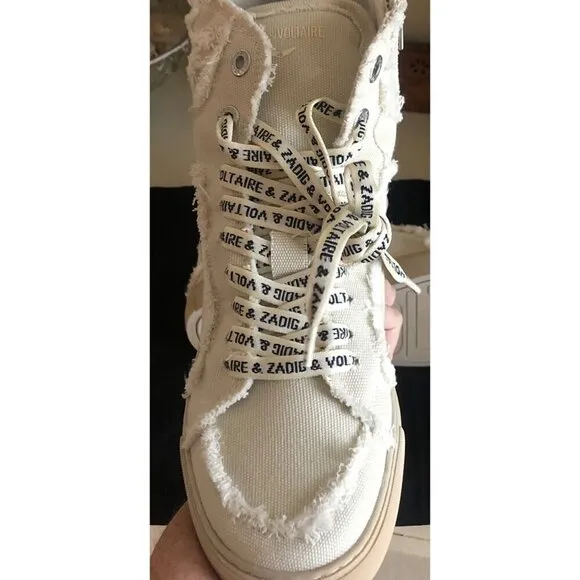 NIB ZADIG &amp; VOLTAIRE Women's High Flash Distressed Canvas High Top Sneakers Size