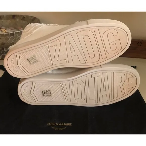 NIB ZADIG &amp; VOLTAIRE Women's High Flash Distressed Canvas High Top Sneakers Size
