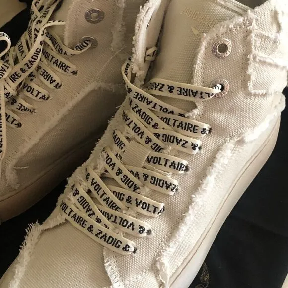 NIB ZADIG &amp; VOLTAIRE Women's High Flash Distressed Canvas High Top Sneakers Size