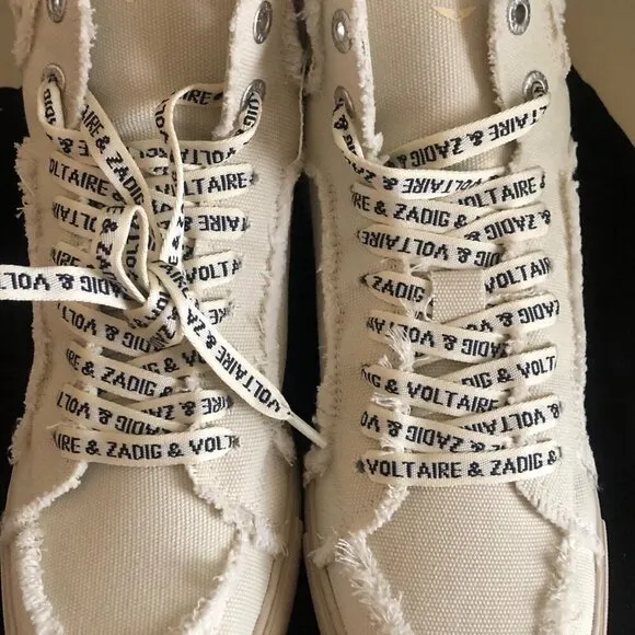 NIB ZADIG &amp; VOLTAIRE Women's High Flash Distressed Canvas High Top Sneakers Size