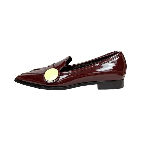 Nicholas Kirkwood Patent Leather Pointed Toe Slip On Loafers Burgundy Preppy