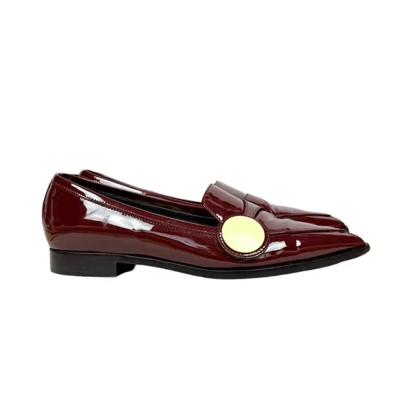Nicholas Kirkwood Patent Leather Pointed Toe Slip On Loafers Burgundy Preppy