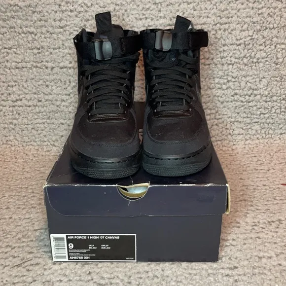 Nike Air Force 1 Canvas Black on Black High Top Anthracite Basketball Sn…