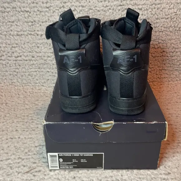 Nike Air Force 1 Canvas Black on Black High Top Anthracite Basketball Sn…