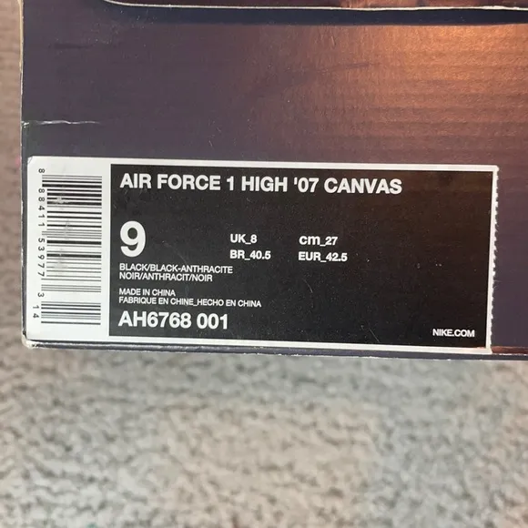 Nike Air Force 1 Canvas Black on Black High Top Anthracite Basketball Sn…