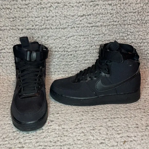 Nike Air Force 1 Canvas Black on Black High Top Anthracite Basketball Sn…
