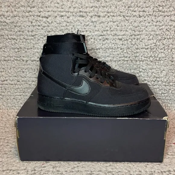 Nike Air Force 1 Canvas Black on Black High Top Anthracite Basketball Sn…