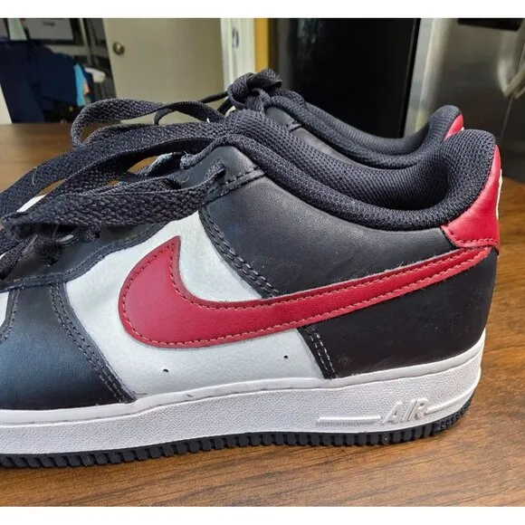 Nike Air Force 1 Low Black White Red Sneakers Mens Size 7Y Leather Classic Style