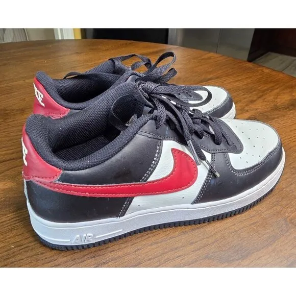 Nike Air Force 1 Low Black White Red Sneakers Mens Size 7Y Leather Classic Style