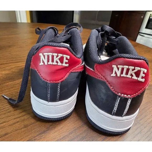 Nike Air Force 1 Low Black White Red Sneakers Mens Size 7Y Leather Classic Style