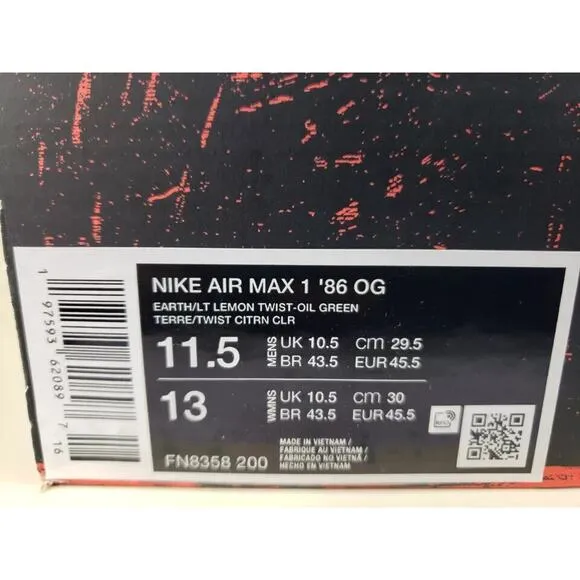 Nike Air Max 1 '86 OG Camo Mens Size 11.5 FN8358-200 Light Lemon Twist New