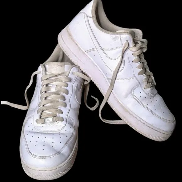 Nike Air Air Force 1 White Perforated  Leather Sneakers size Mens 13 47.5