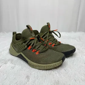 NIKE / Free Metcon olive green canvas orange athletic sneakers / 6.5