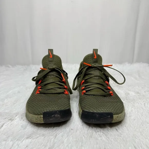 NIKE / Free Metcon olive green canvas orange athletic sneakers / 6.5