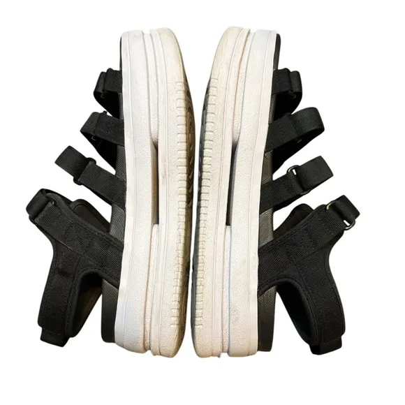 Nike Icon Classic Platform Sandals Womens 11 Black White Strappy Hook Loop
