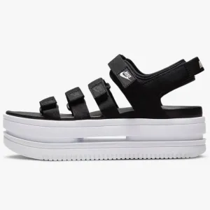 Nike Icon Classic Platform Sandals Womens 11 Black White Strappy Hook Loop