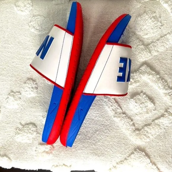 Nike Offcourt Men's Blue, White &amp; Red Padded Foot Slide Sandals Size 10
