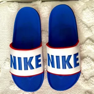 Nike Offcourt Men's Blue, White &amp; Red Padded Foot Slide Sandals Size 10