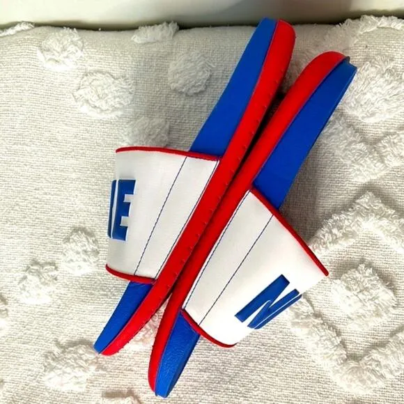 Nike Offcourt Men's Blue, White &amp; Red Padded Foot Slide Sandals Size 10