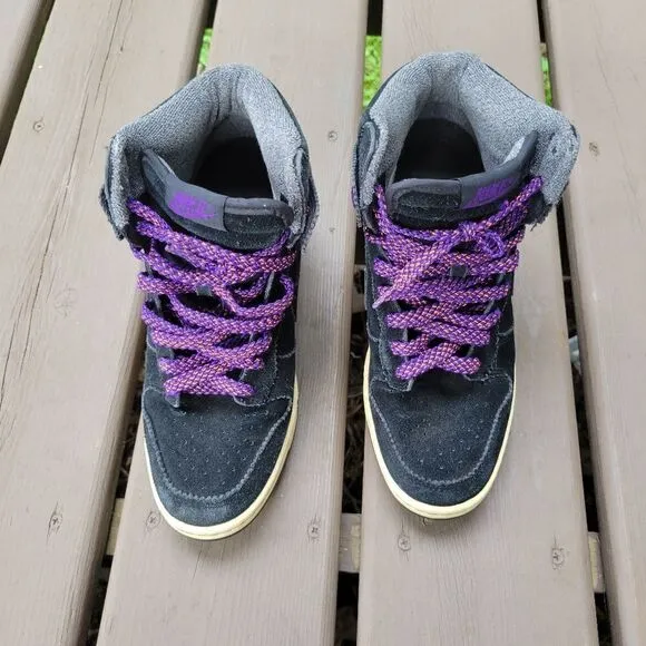 Nike Dunk Sky High Top Court Black Purple Suede Leather Wedge Sneakers Trainers