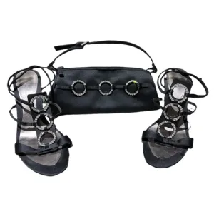 Nine West Black Satin Rhinestone Sandals &amp; Matching Bag