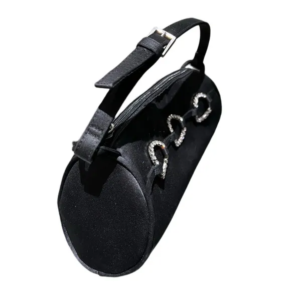 Nine West Black Satin Rhinestone Sandals &amp; Matching Bag
