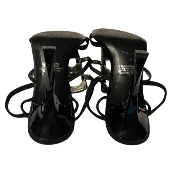 Nine West Black Satin Rhinestone Sandals &amp; Matching Bag