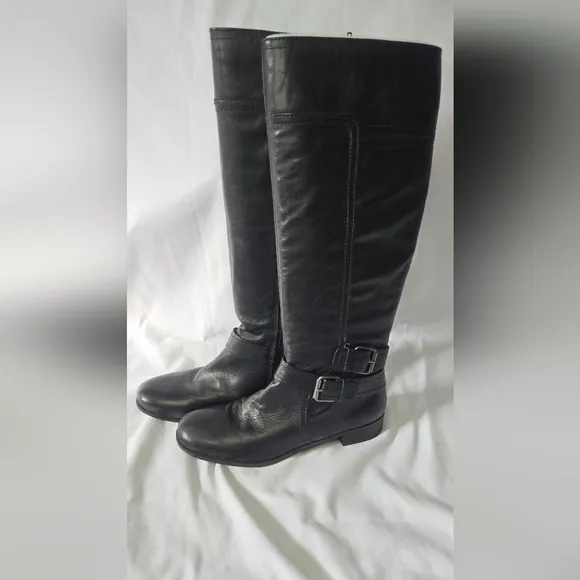Nine West Vashiza Black Leather Tall Riding Boots Size 8