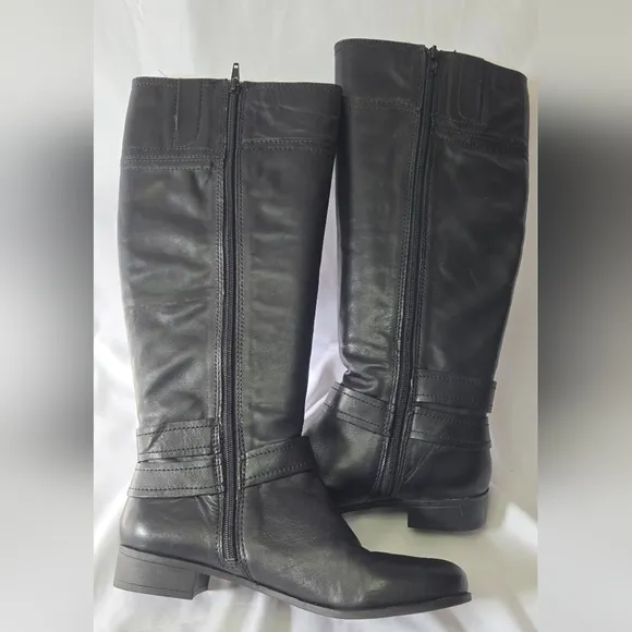 Nine West Vashiza Black Leather Tall Riding Boots Size 8