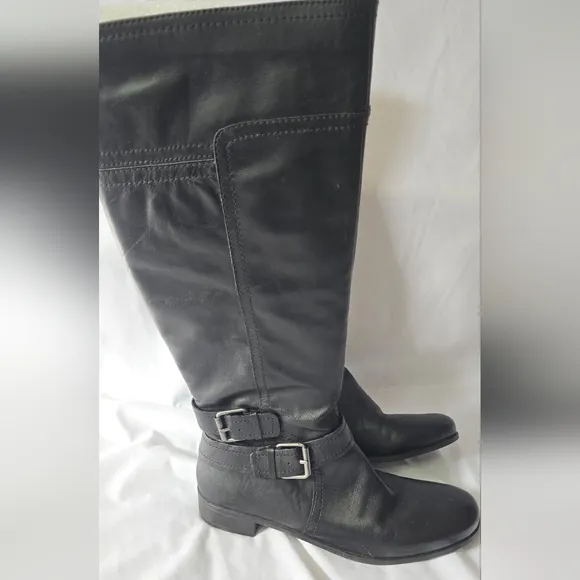 Nine West Vashiza Black Leather Tall Riding Boots Size 8