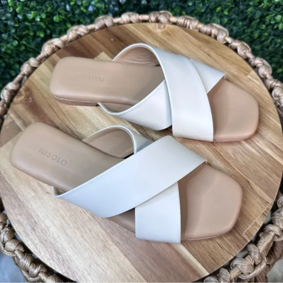 Nisolo x Anthropologie Catalina Slide Sandal in color bone new im box
