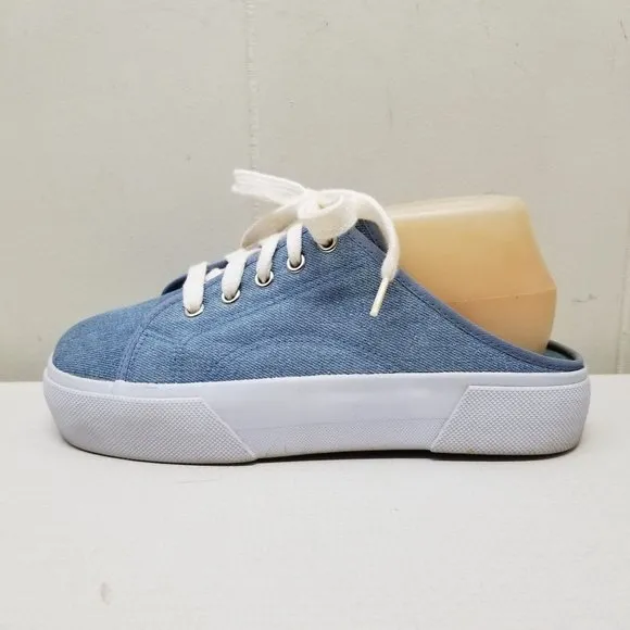 No Boundaries 7.5 Slip On Blue Denim Loafers Chunky Platform 90s Y2K Lace Up