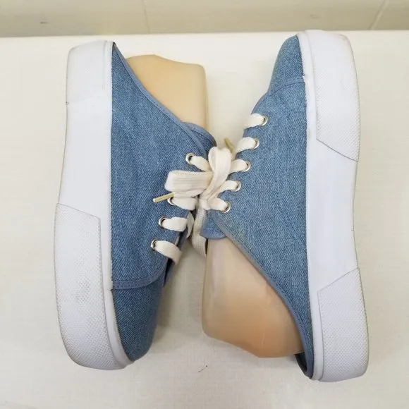 No Boundaries 7.5 Slip On Blue Denim Loafers Chunky Platform 90s Y2K Lace Up
