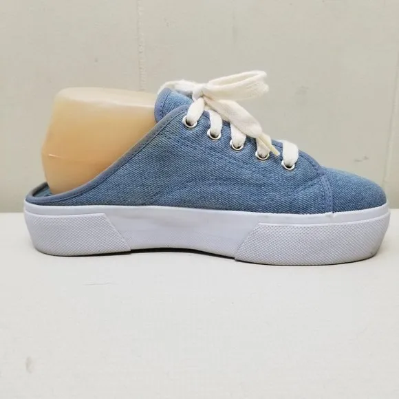 No Boundaries 7.5 Slip On Blue Denim Loafers Chunky Platform 90s Y2K Lace Up