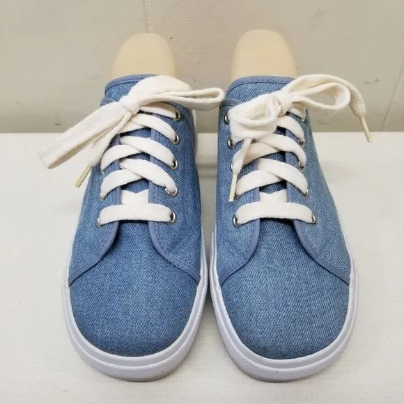 No Boundaries 7.5 Slip On Blue Denim Loafers Chunky Platform 90s Y2K Lace Up