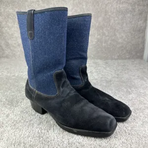 No Brand Men Boot 12 D Two-Tone Blue Jean Denim Work Cowboy Western USA Vtg